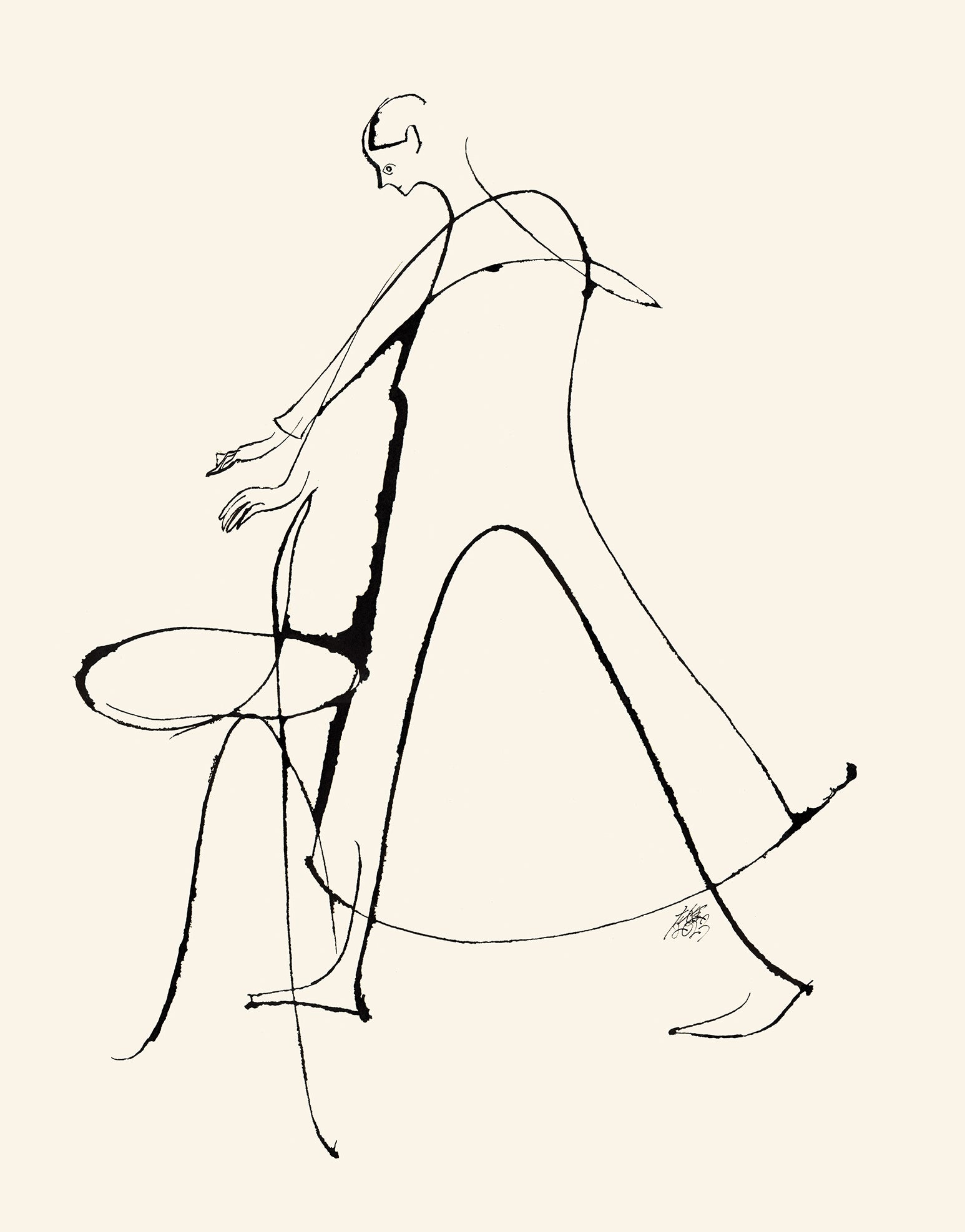 「座ると立ち上がるの間」／509×394mm／インク、紙／2023