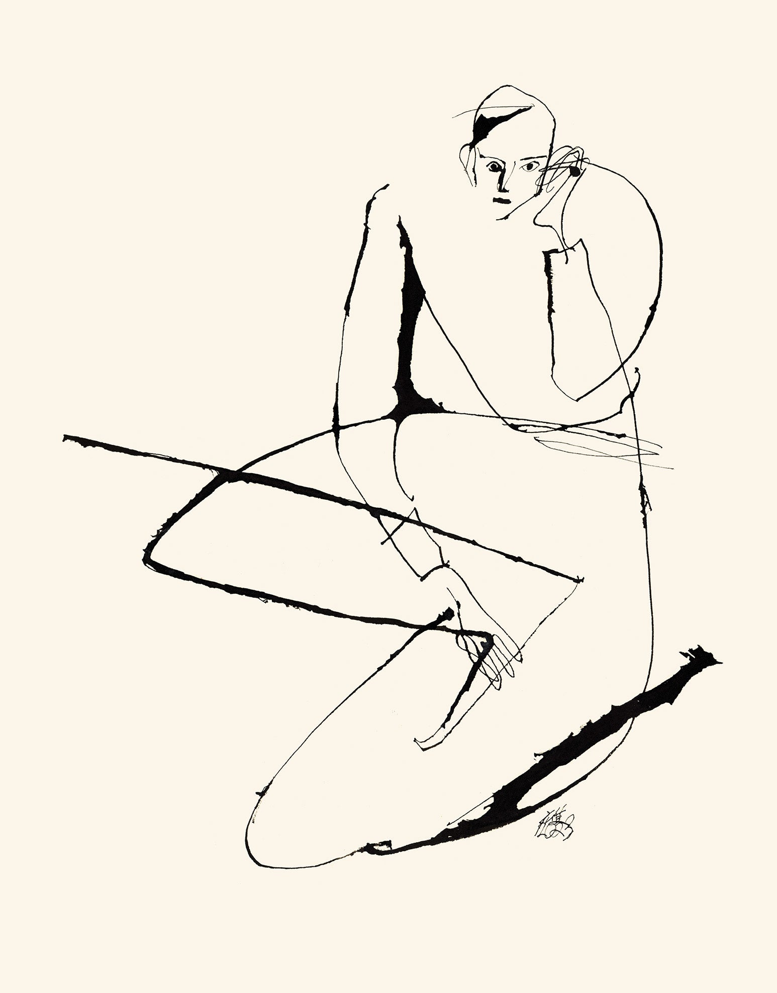 「座ると立ち上がるの間 2」／509×394mm／インク、紙／2023