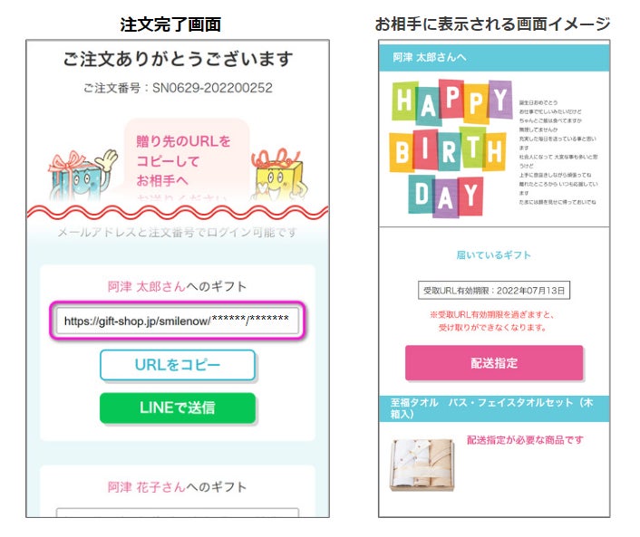 表示されたギフトの受取URLをコピーしてLINEなどで送るだけ
