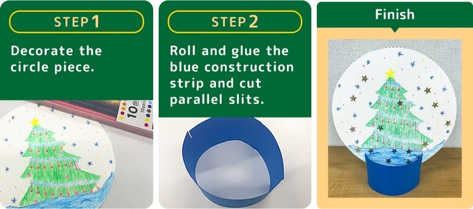 スノードームをイメージしたクラフトなど、クリスマスシーズンのアクティビティを楽しく英語で行います