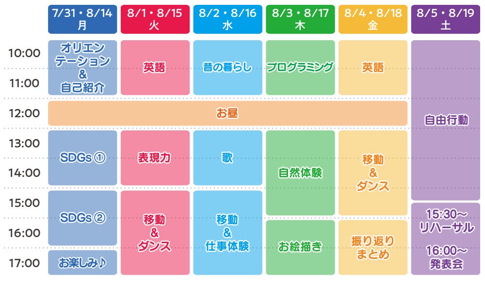 「Sanrio Puroland SUMMER SCHOOL」 プログラムスケジュール