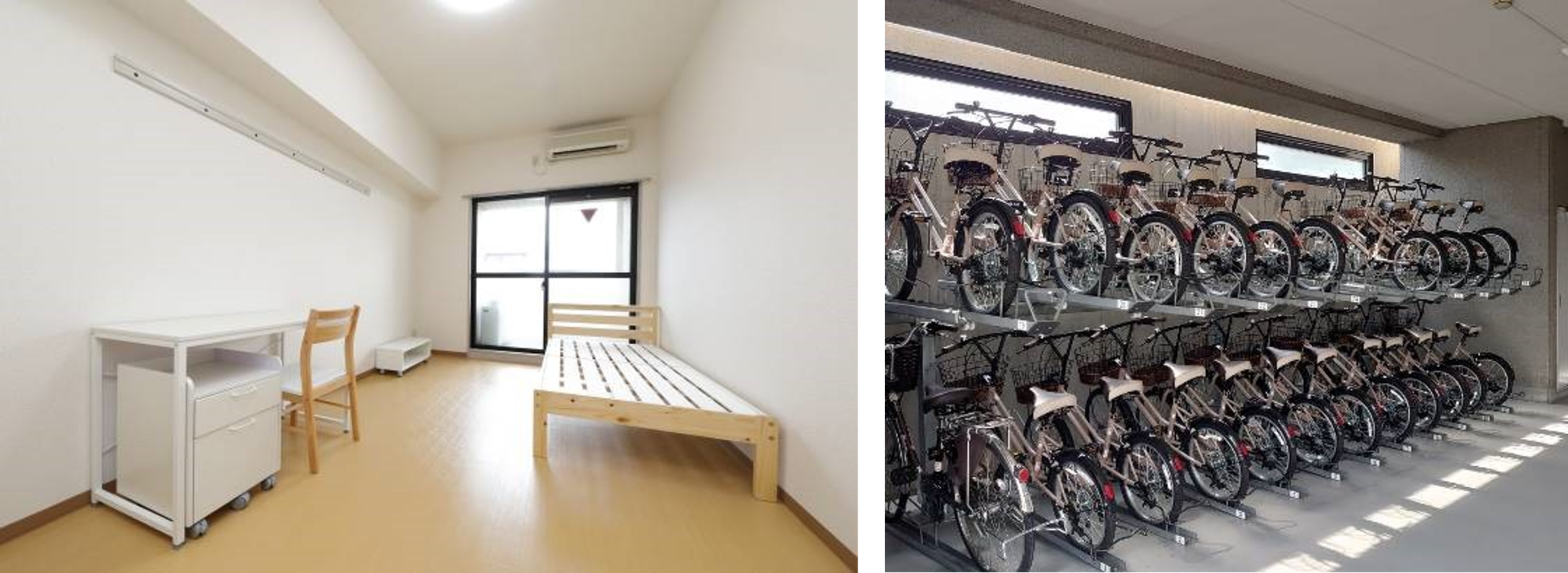 学生会館 Uni Emeal 京都今出川　居室（左）・シェアサイクル（右）