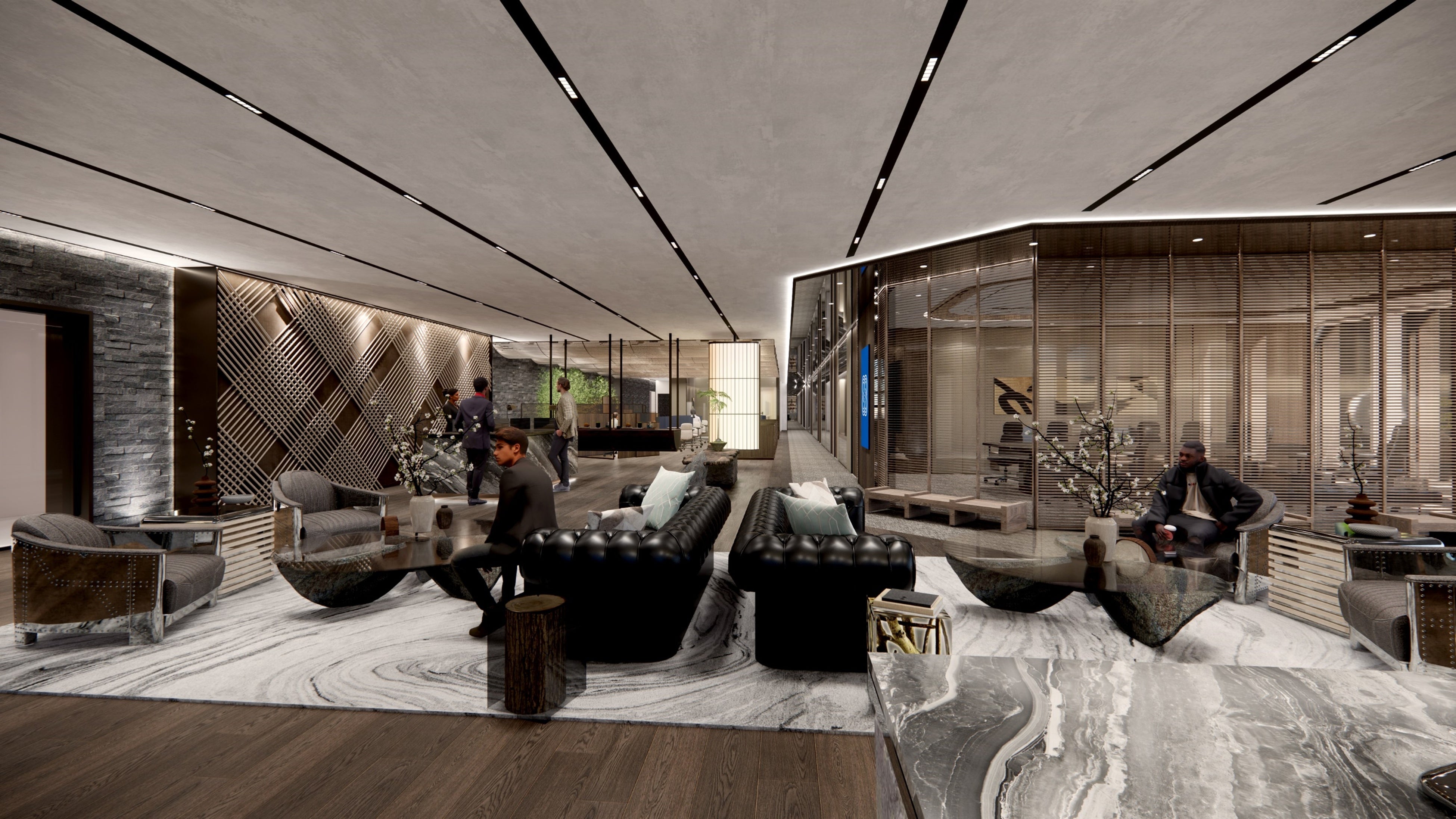 モダンな家具を備えたラウンジスペース