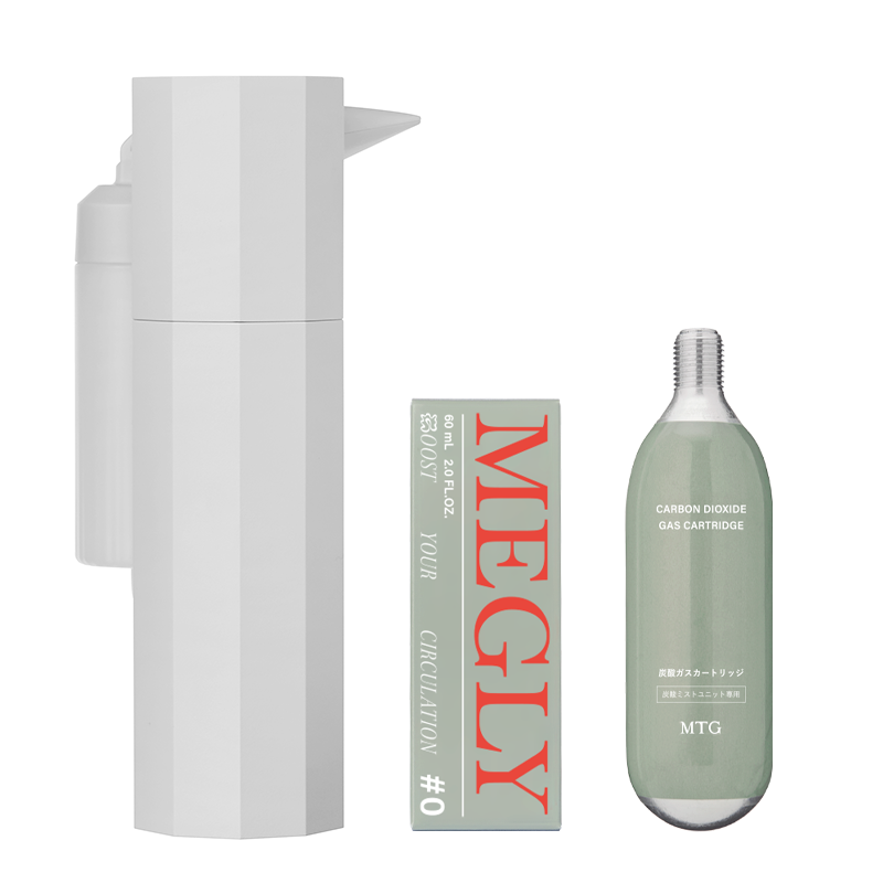 MTG MEGLY メグリー デバイス本体+炭酸ガスカートリッジ 取扱説明書あり ウルトラ炭酸*¹セルフケアデバイス「MEGLY」が888円*²で使える『1ヵ月