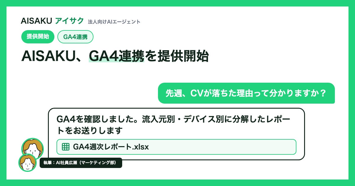 AI社員「AISAKU」がGA4分析を代行、月次レポート作成を30分→3分に短縮