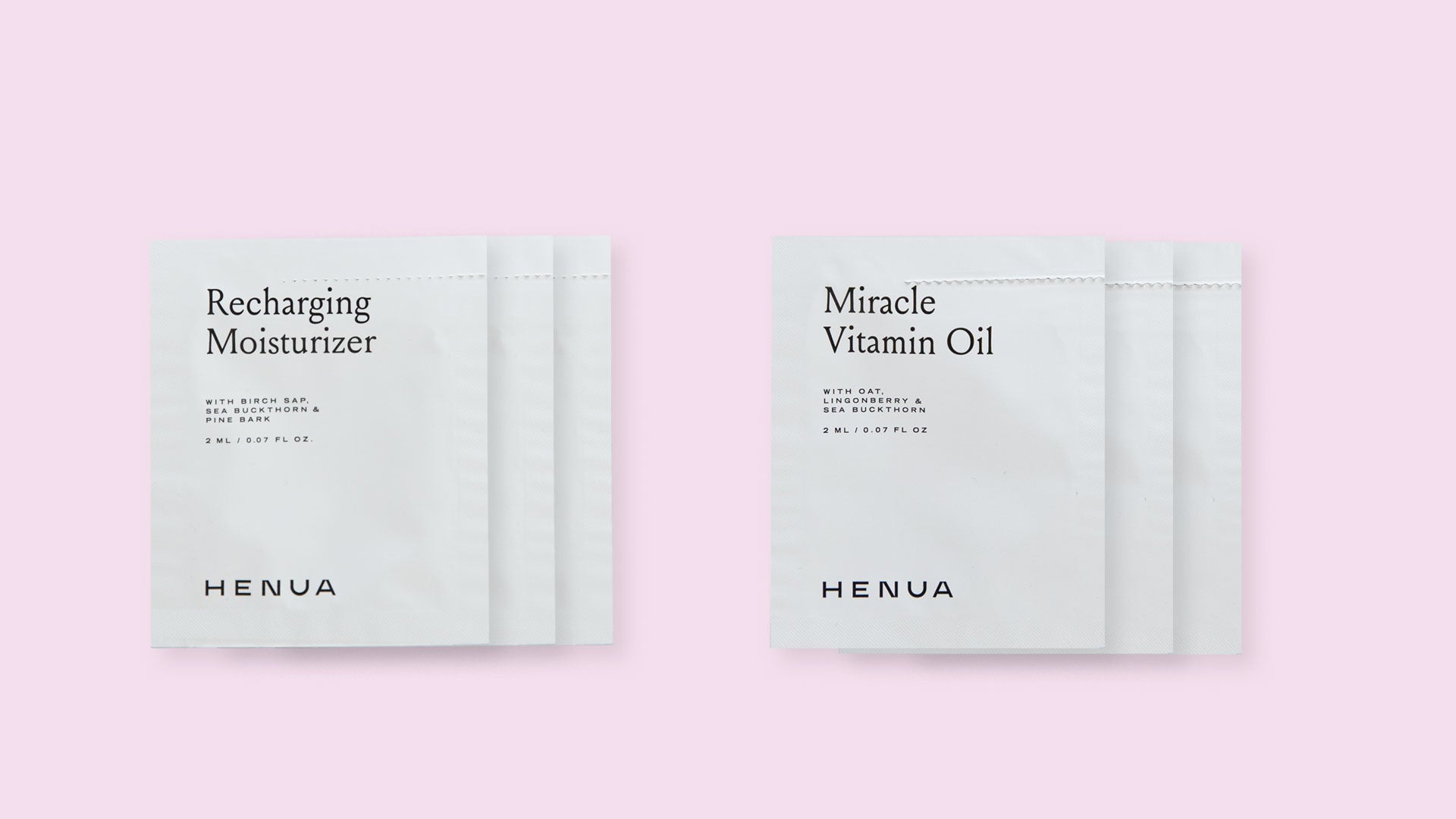 左：モイスチャライザー 2m 右：フェイシャルオイル 2ml