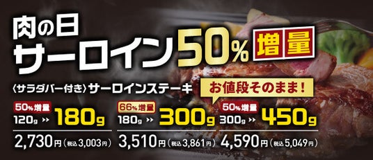 【ステーキのあさくま】毎月最終土日は”あさくま肉の日”!サーロインステーキを最大66%増量で提供 【ステーキのあさくま】毎月最終土日は”あさくま肉の日”!サーロインステーキを最大66%増量で提供