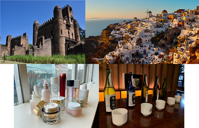 第4期は、エチオピア大使館での講座(左上：ゴンダールの史跡)、写真撮影講座、美容講座、日本酒ペアリング講座と、幅広いジャンルの講座をご用意しました。