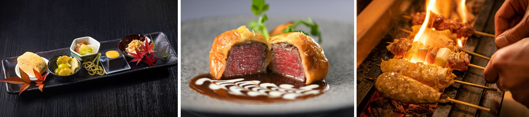 左：能登金沢の幸 銀座 ふる田、中：ホテルモントレ銀座エスカーレ、右：銀座とりや幸