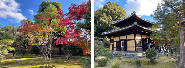 (左) 妙法院 本堂に続く庭園、(右) 妙法院 本堂(普賢堂)