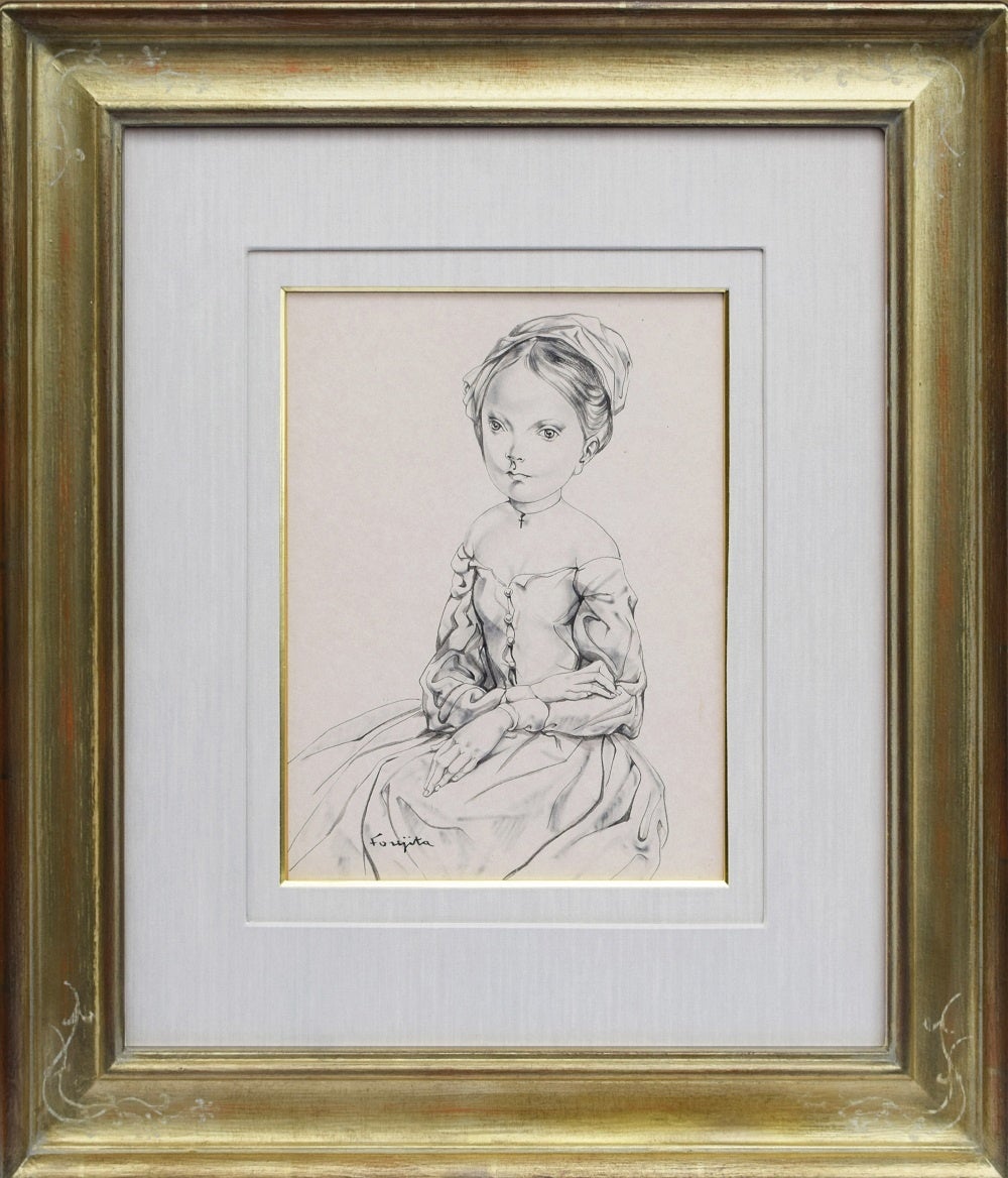 藤田 嗣治 『座る少女』／墨・インク・紙／東京美術俱楽部鑑定書付