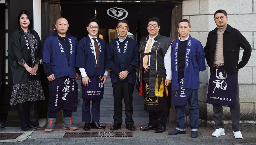 ※参加7蔵：左から、川敬商店、新澤醸造店、萩野酒造、佐浦（浦霞）、勝山酒造、墨廼江酒造、山和酒造。