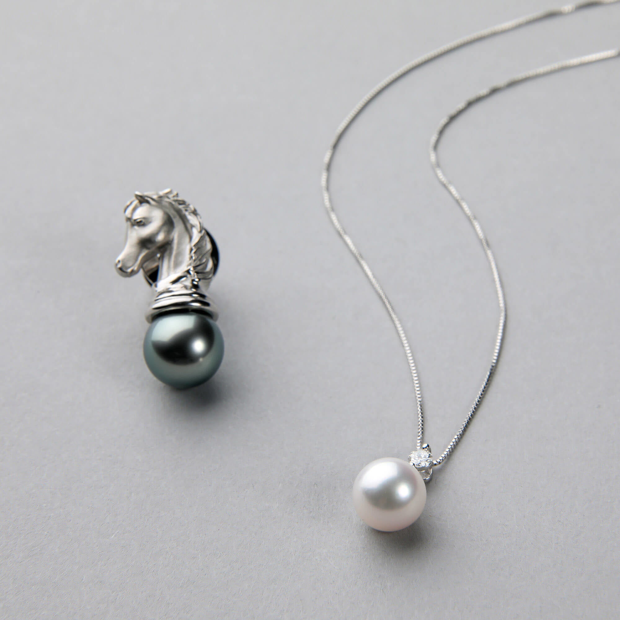 あこや真珠 ダイヤペンダント ＆ タヒチ黒蝶真珠 ピンブローチ セット(C) 