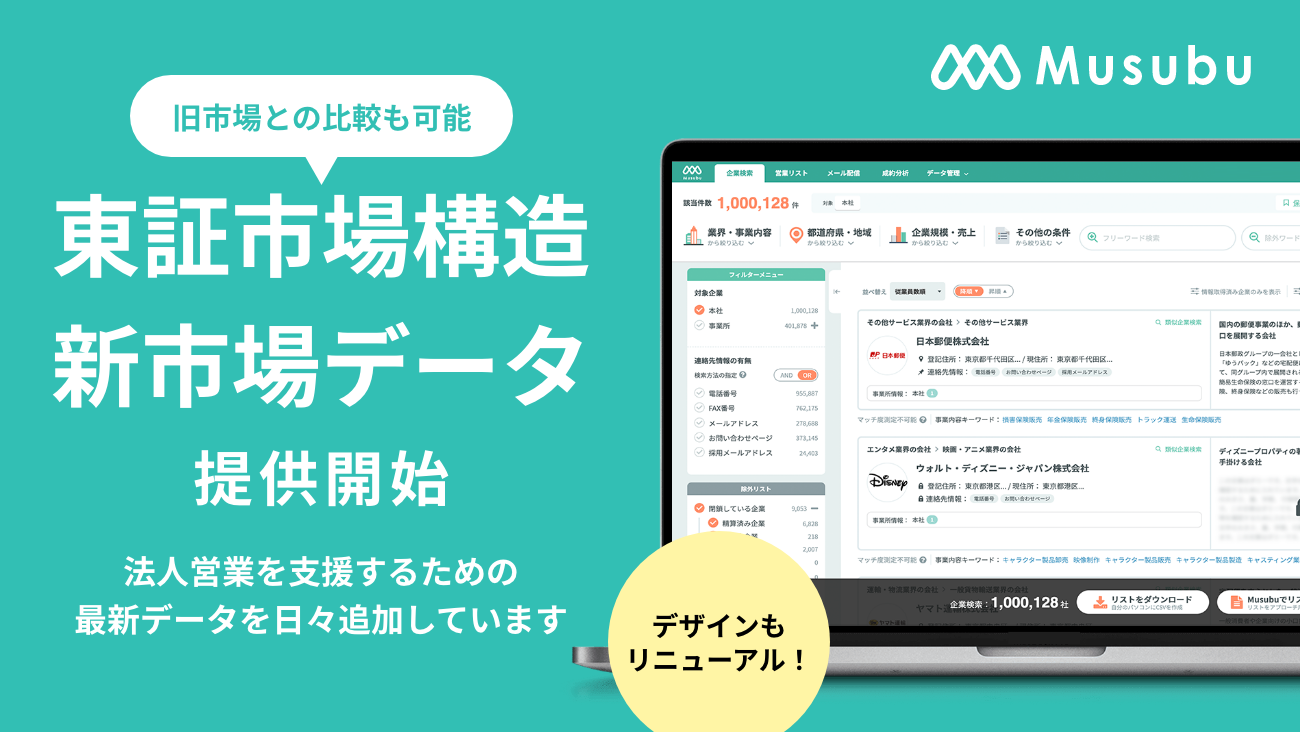 Musubuが東証市場再編後のデータを追加