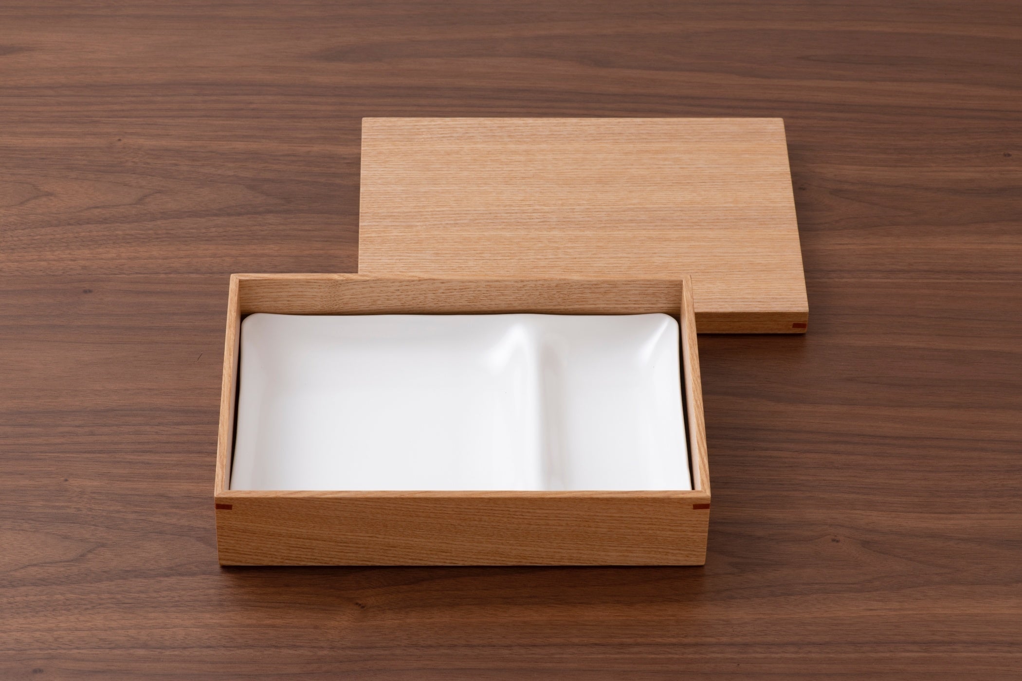 長方形白木箱 2ツ仕切プレート