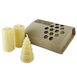 ▲ビーハッピーのミツロウキャンドル （3本セット／税込1,320円）