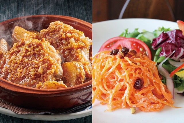 タパスお届け例：静岡地鶏のガーリックソース仕立てとスペインサラダ