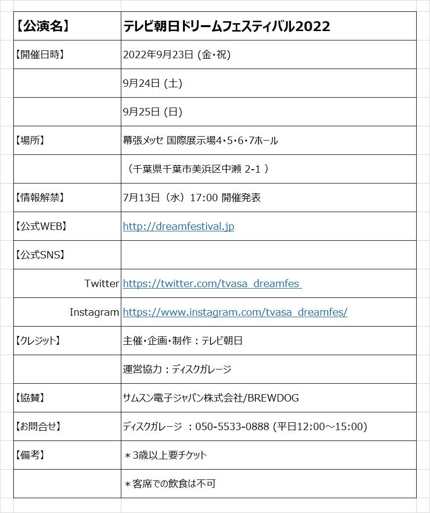 「テレビ朝日ドリームフェスティバル2022」開催概要