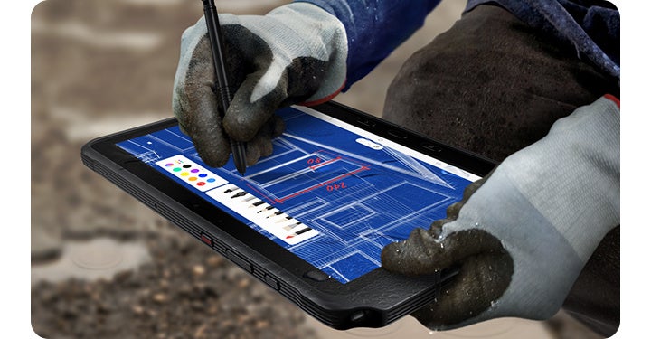 屋内外のあらゆる環境下で使用可能な頑丈な業務用タブレット「Galaxy