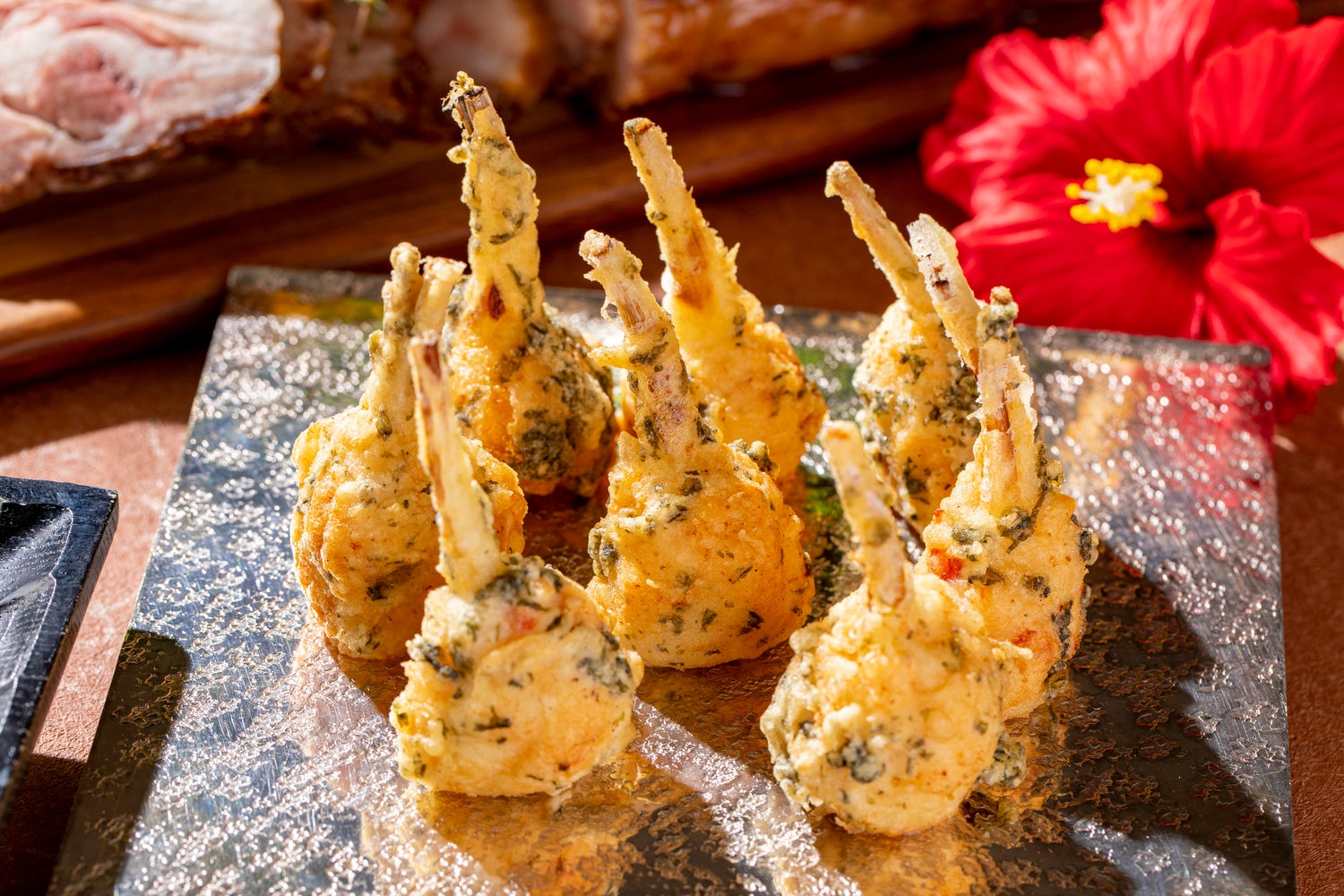 島らっきょうと海老真丈の磯辺揚げ