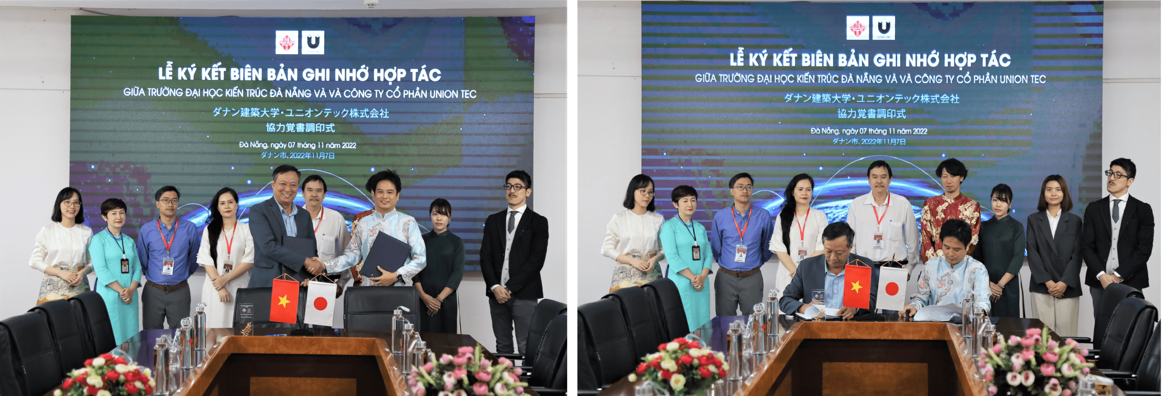 署名と握手（ファン・アイン・トゥアン学長と木村取締役）