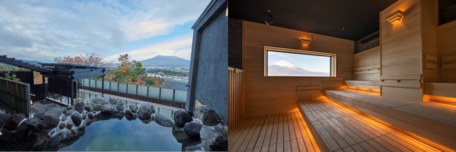 富士山ビューを楽しめる「木の花の湯」の大浴場とサウナ