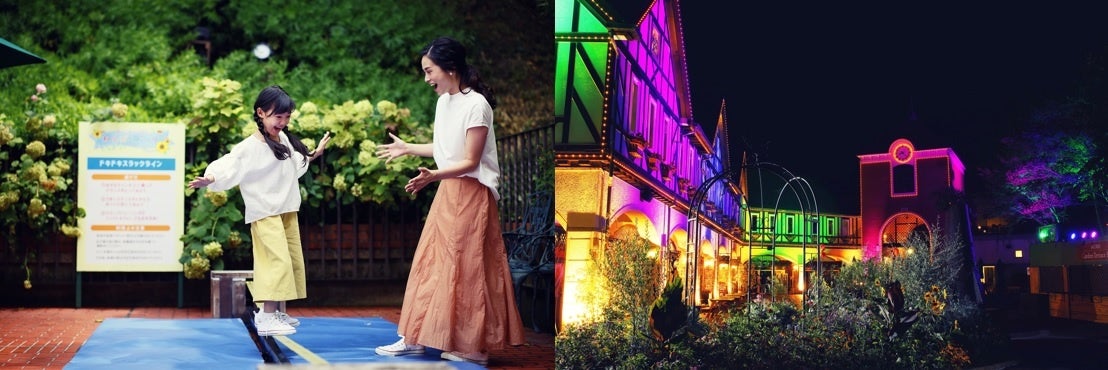 わんぱくパーク（左）、光の森～Forest of Illuminations～森の大聖堂2022サマー（右）