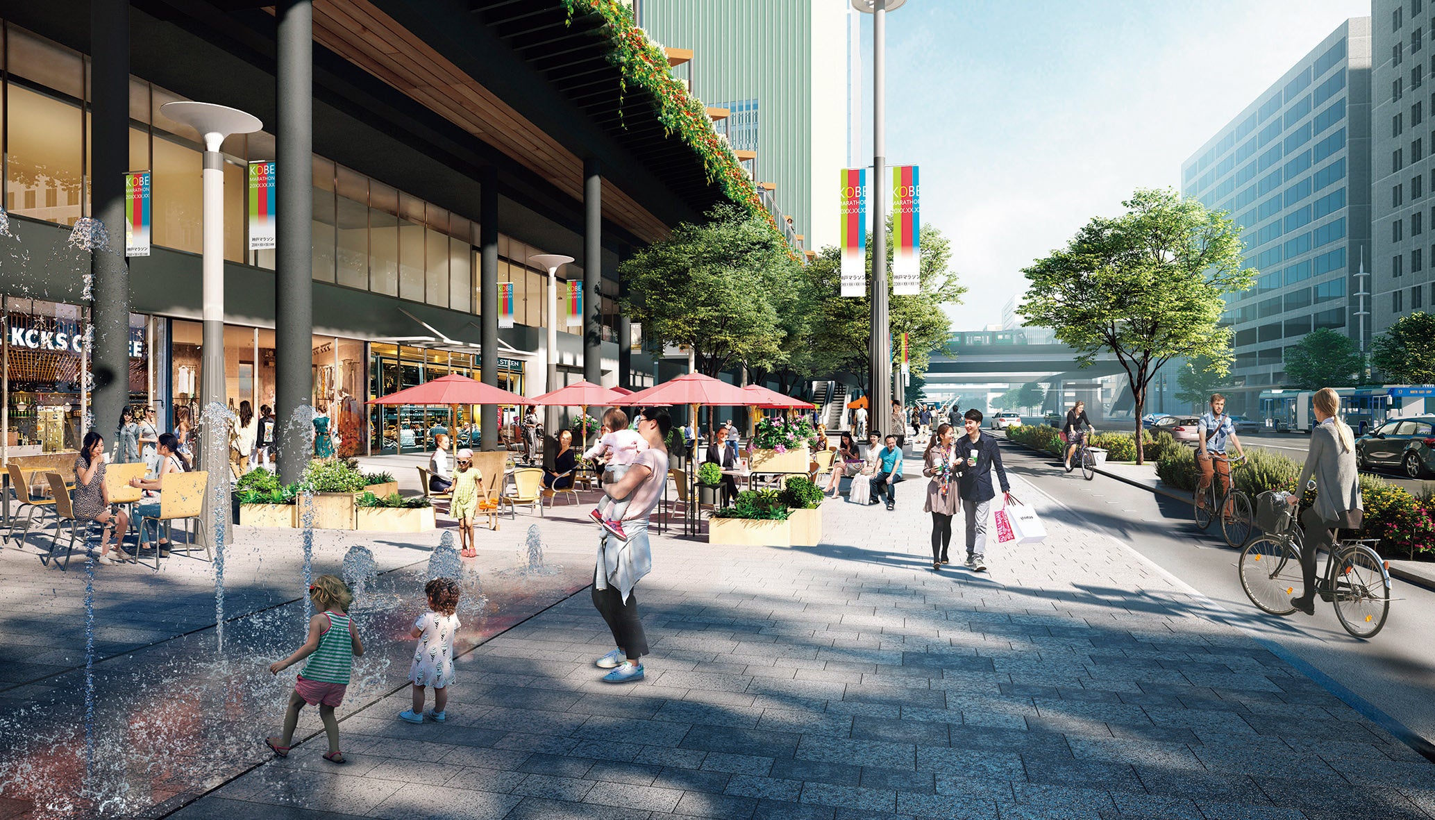 人との出会いと発見のある空間をめざして整備される「三宮クロススクエア」のイメージ図。