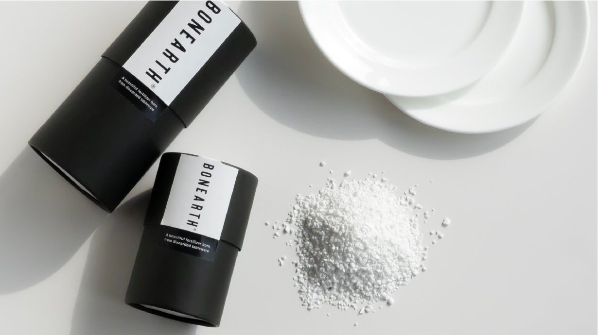 捨てられる食器から作られるサステナブルな肥料「BONEARTH（ボナース）」肥料登録番号：生第107121 号（農林水産省）