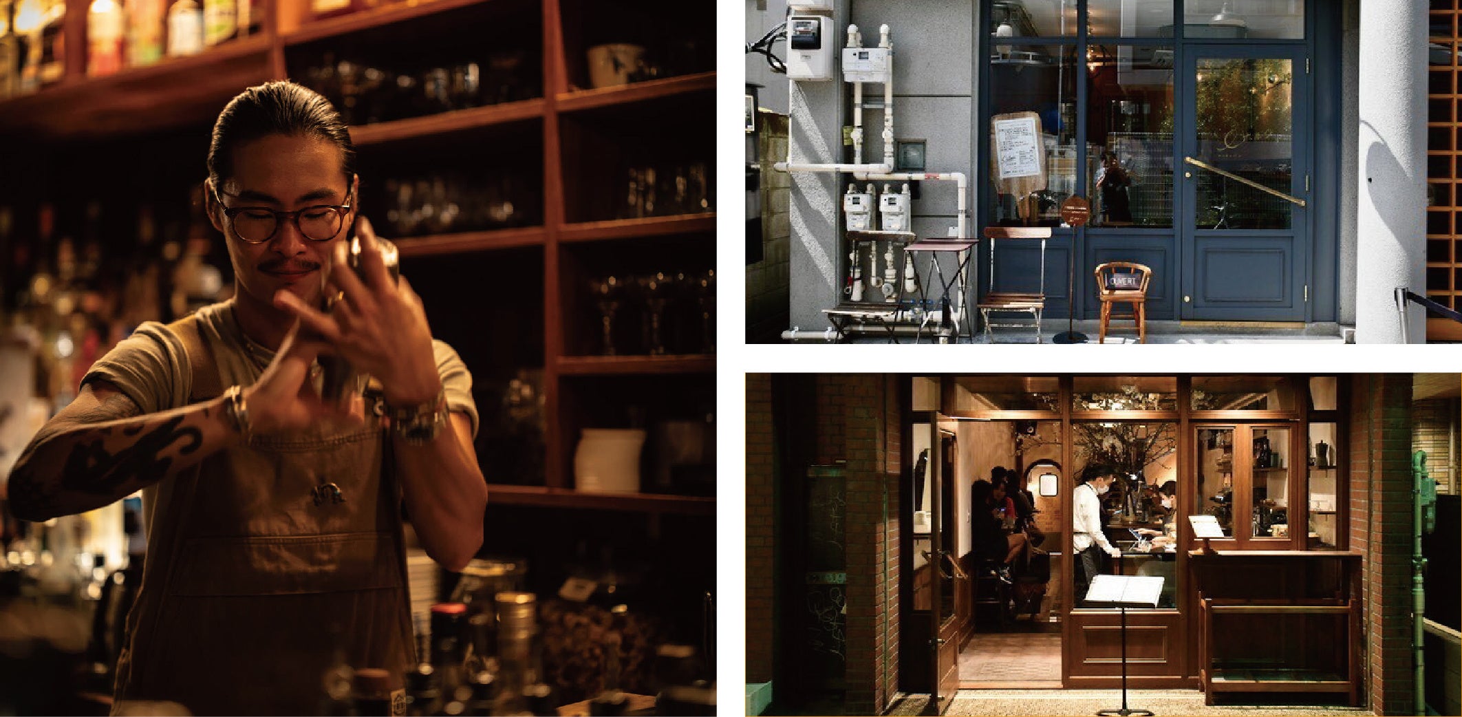 「FUGLEN」(写真左・バーテンダーの荻原 聖司)と「ホルン」(写真右上)と「1500(ミレチンクエチェント)」(写真右下)