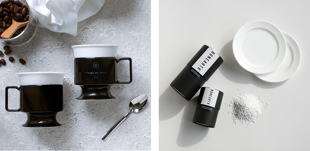 （左）#Single use Planet カップ、（右）BONEARTH