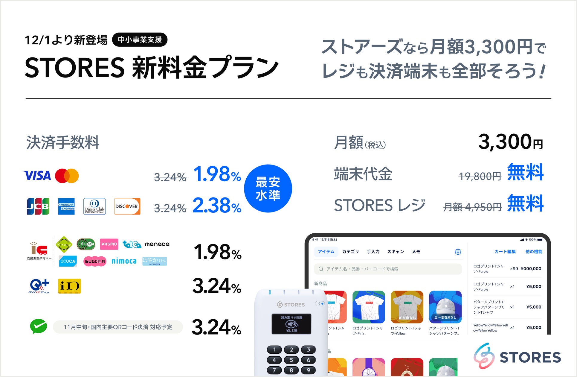 STORES 決済、クレジットカード決済手数料を業界最安水準1.98%に STORES 決済、クレジットカード決済手数料を業界最安水準1.98%に