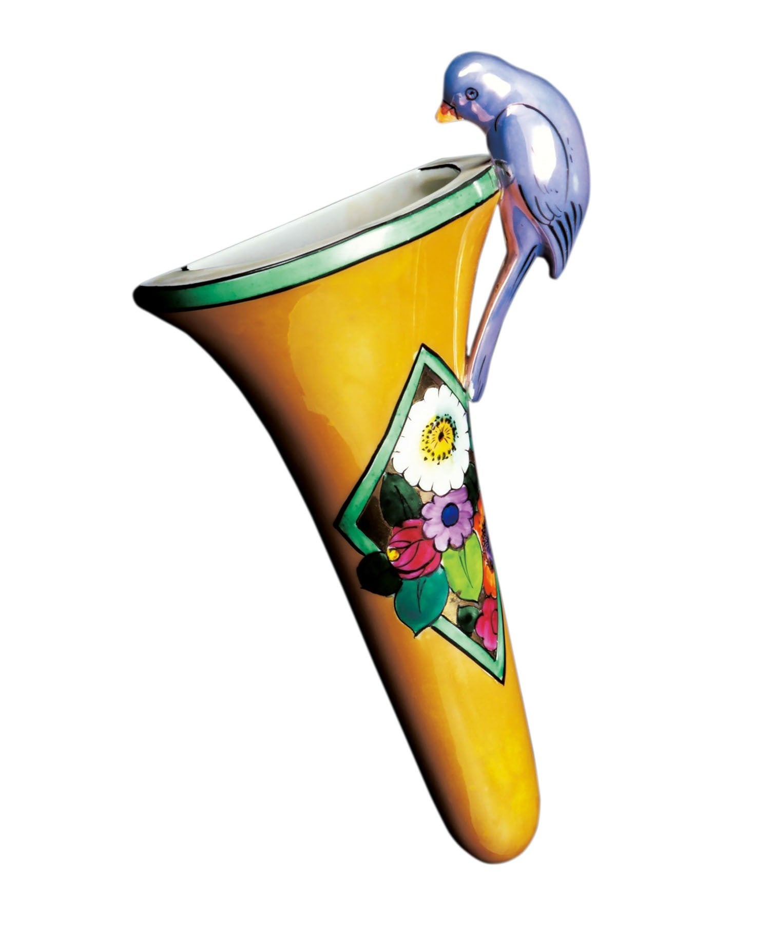 色絵ラスター彩花文鳥付掛花入　1920-31年頃