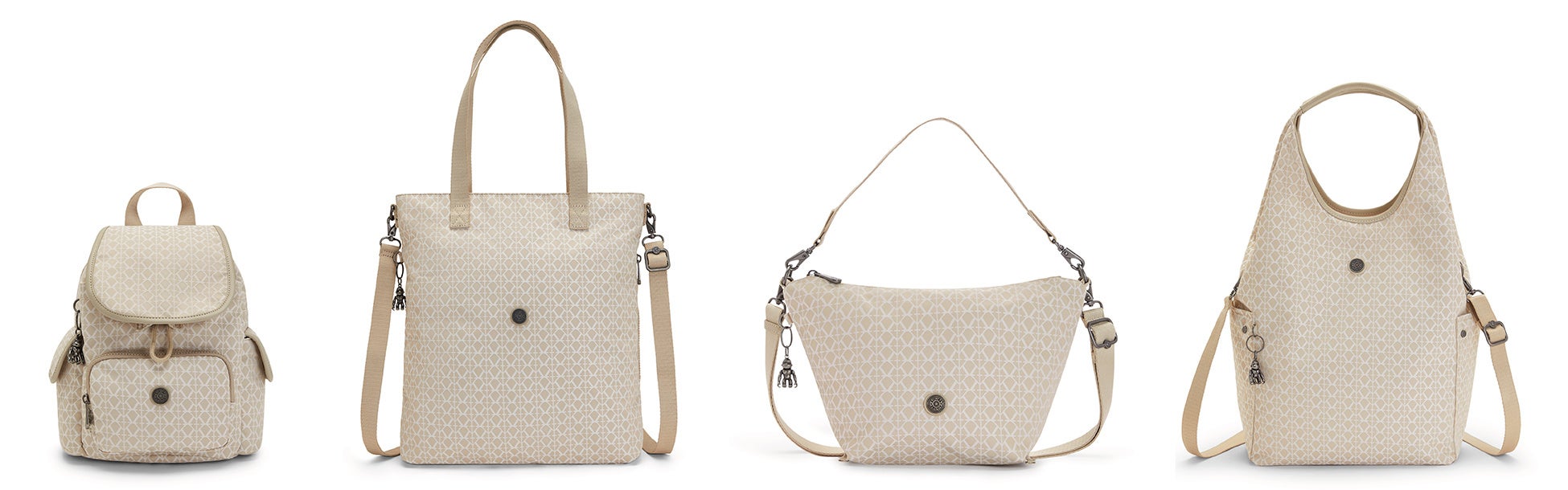 （左から）シティパックミニ15,950円（税込）／マリカ［新型］15,950円（税込）／ニューラドワン15,950円（税込）／アルバーナ19,800円（税込）【カラーはすべてシグネチャーベージュ】