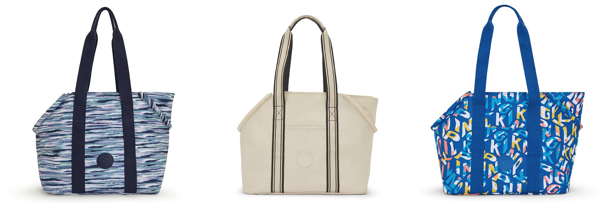 （左から）ブラシストライプス 24,970円（税込）／ライトサンド 24,970円（税込）／キプリングネオン 24,970円（税込）【商品名はすべて アートエム ペットバッグ】