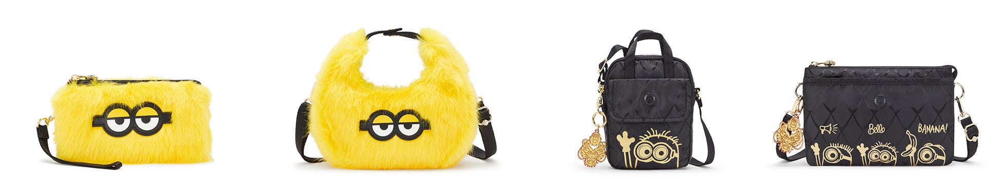 （左から）クリエイティビティエル 12,980円／ケヴィン 19,690円【カラー名：共にミニオンファーファン】／ライオネル 19,690円／リリ 21,780円【カラー名：共にミニオンエンボス】 ※すべて税込価格