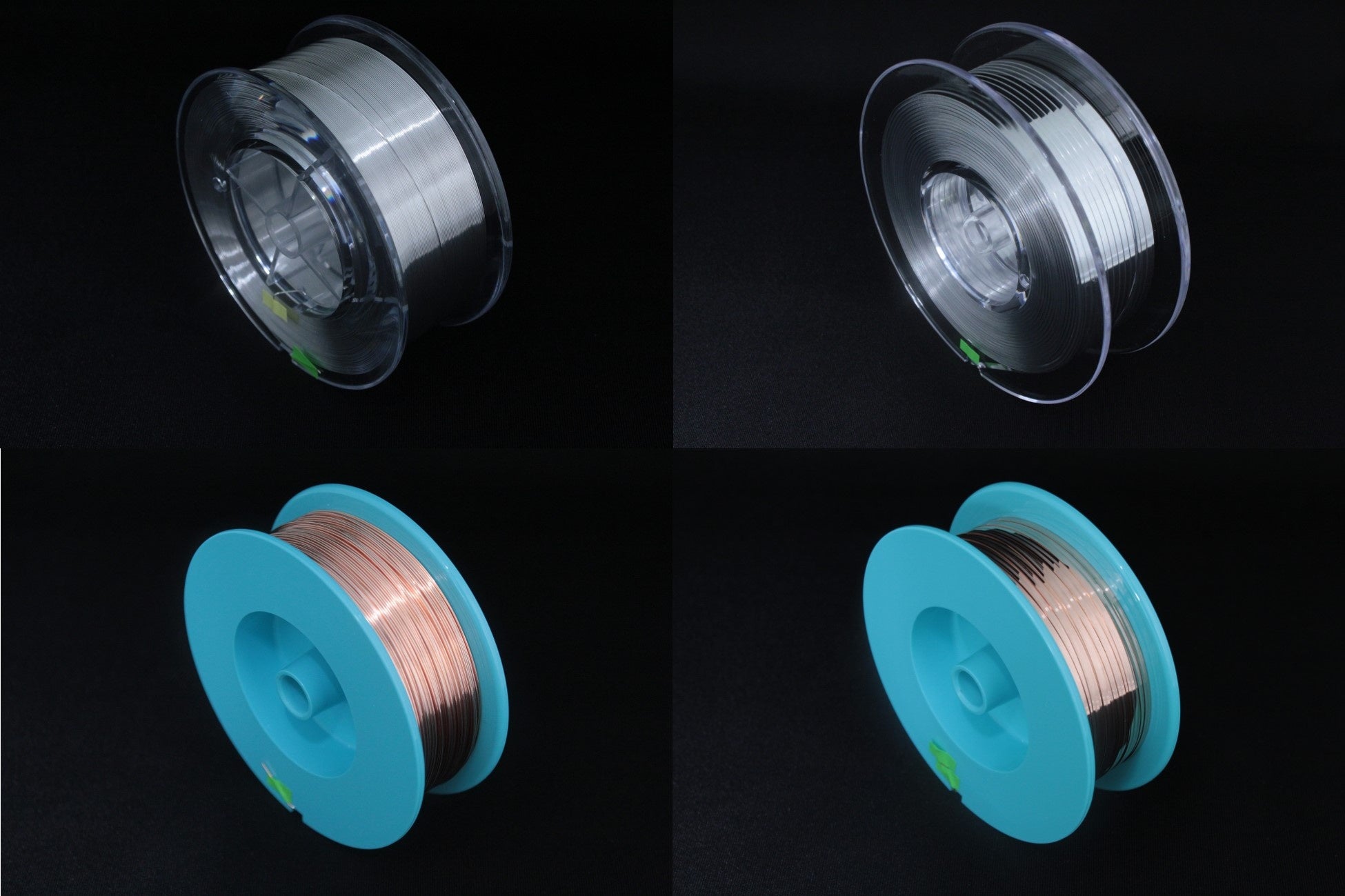 ＜左上・Alボンディングワイヤ、右上・Alボンディングリボン、左下・Cuボンディングワイヤ、右下・Cuボンディングリボン＞