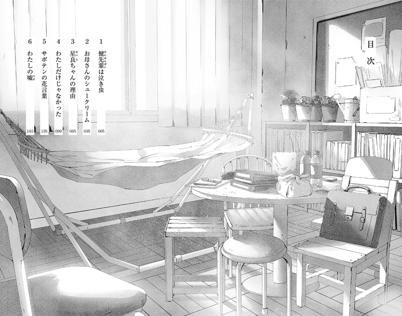 本文目次より。作中でキーとなる場所が描かれているので、読み終えたときにもう一度見たくなる！