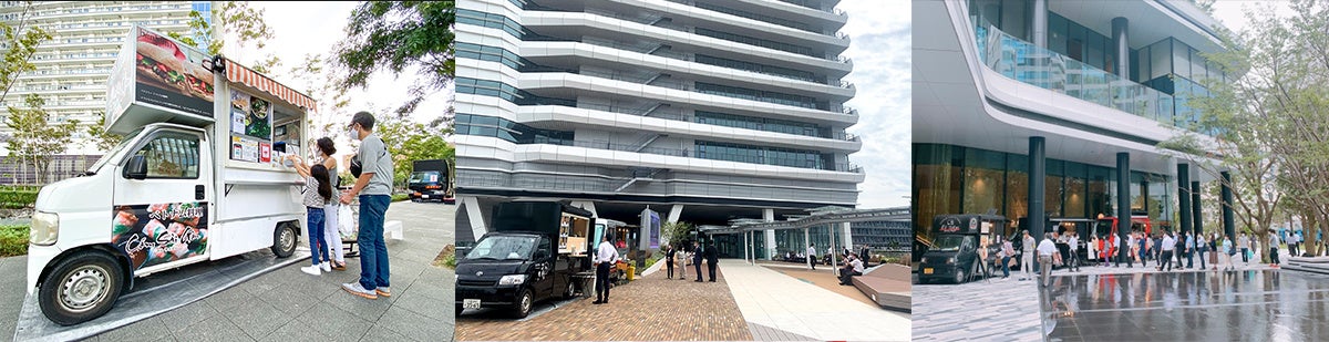 SHOP STOP導入ビル例(敬称略)左から、ザ・パークハウス晴海タワーズクロノレジデンス(三菱地所)、メブクス豊洲(清水建設)、東京ポートシティ竹芝(東急不動産)