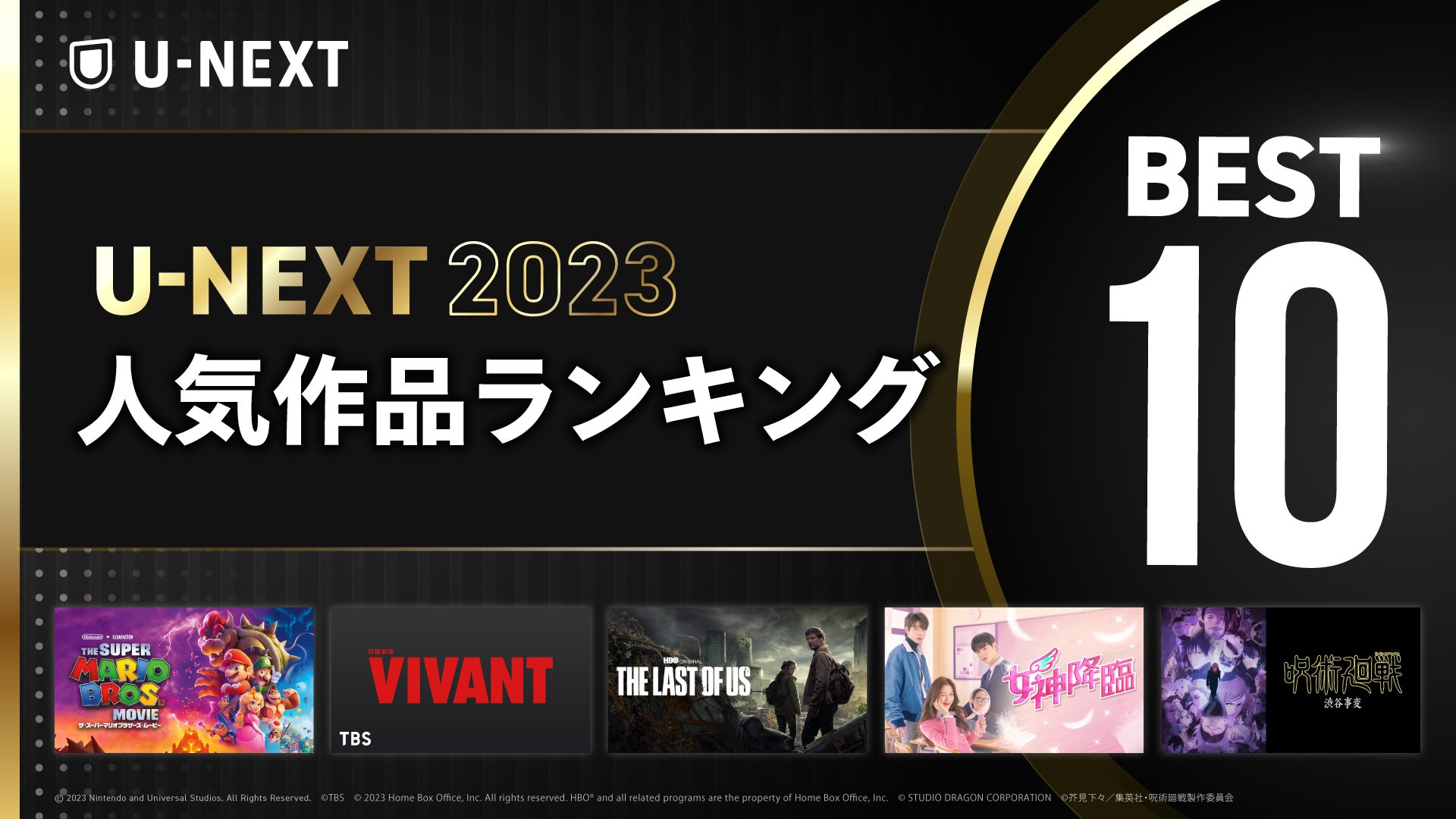 海外ジュニアアイドル18禁 2023年 U-NEXT人気作品ランキング」を発表!『ザ・スーパーマリオブラザーズ・ムービー』『VIVANT』『THE LAST OF US』など話題作が各ジャンル1位に | 株式会社 U-NEXTのプレスリリース