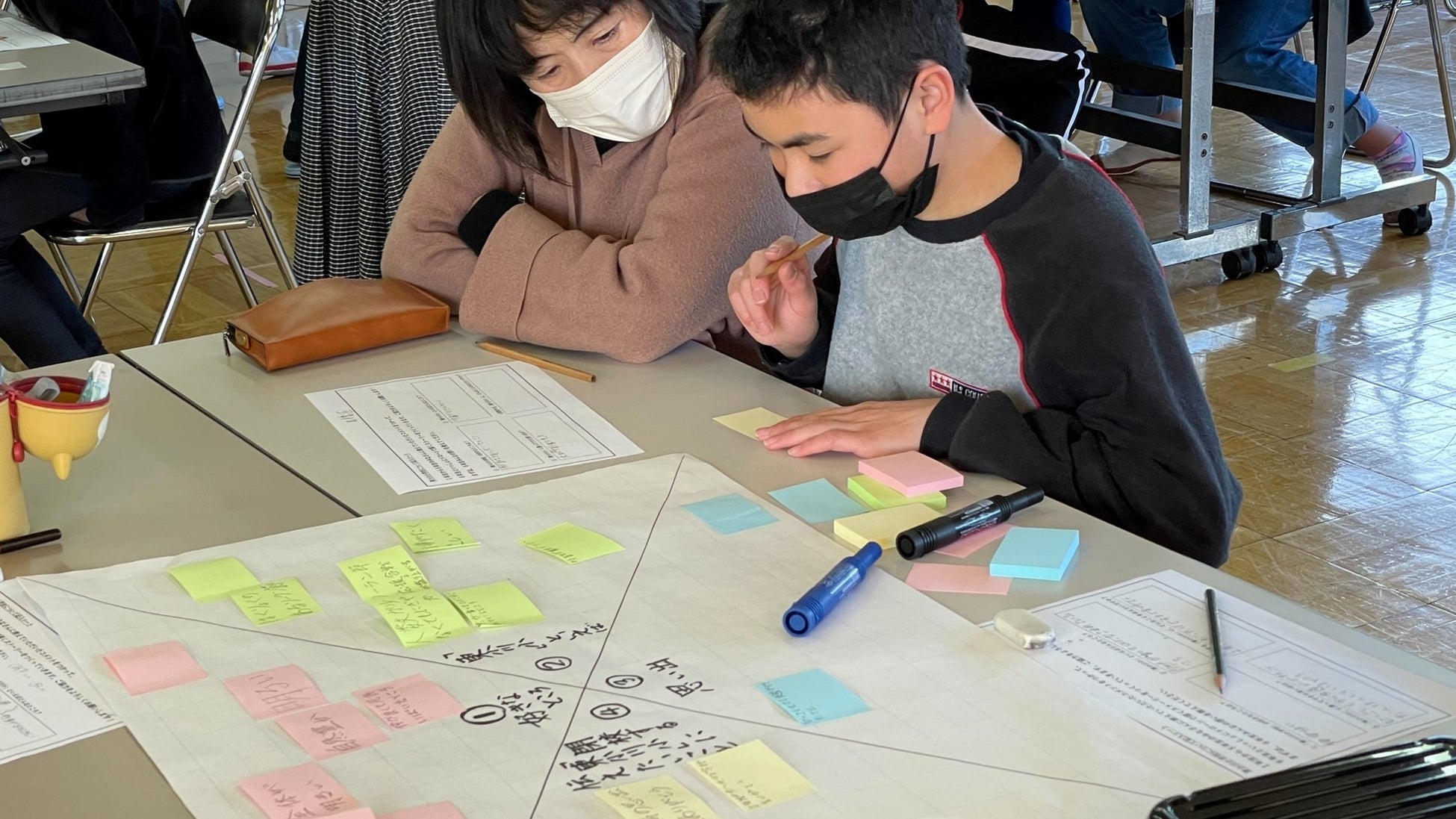 児童による、アイデア出しの様子。