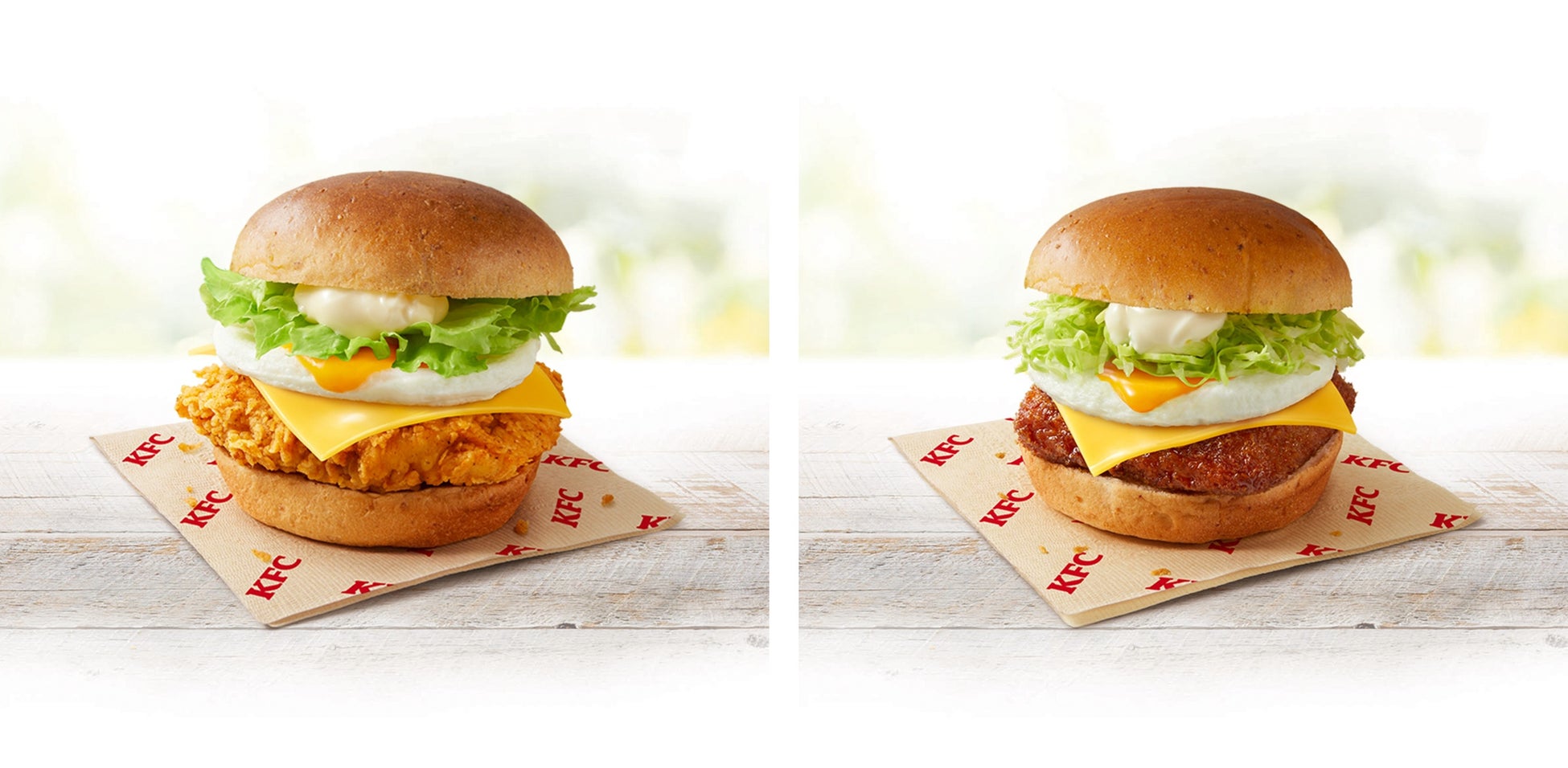 左から「とろ~り月見チーズフィレバーガー」「とろ~り月見チーズ和風カツバーガー」イメージ