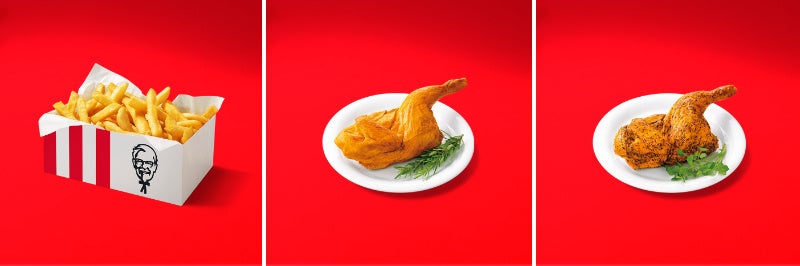 左から「ポテトBOX」「スモークチキンハーフ スタンダード」「スモークチキンハーフ パストラミ」イメージ