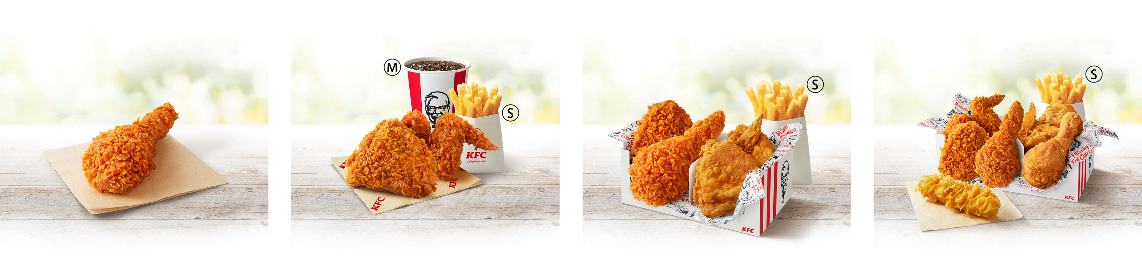 左から「辛みそにんにくチキン」「辛みそにんにくチキンセット」「食べくらべ4ピースパック」「食べくらべ6ピースパック」イメージ