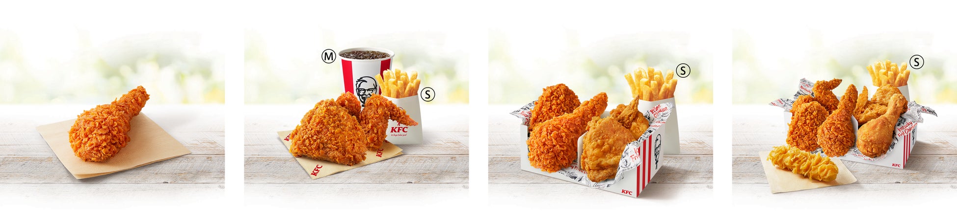 左から「辛みそにんにくチキン」「辛みそにんにくチキンセット」「食べくらべ4ピースパック」「食べくらべ6ピースパック」イメージ