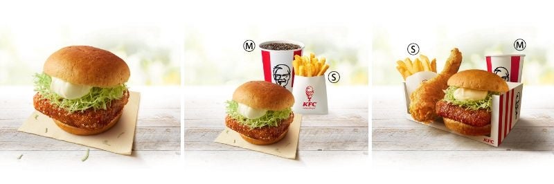 左から「和風チキンカツバーガー」「和風チキンカツバーガーセット」「和風チキンカツバーガーよくばりセット」イメージ