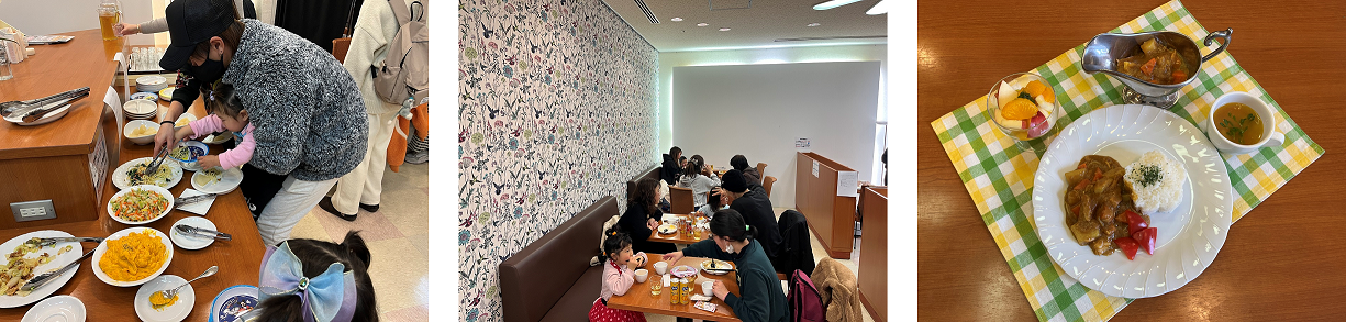 例)　こども食堂等での食事の様子、提供メニュー(カレー・スープ)