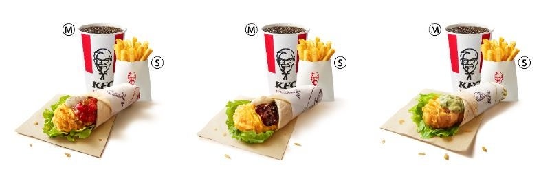 左から「ケンタランチ ペッパーマヨツイスターセット」「ケンタランチ てりやきツイスターセット」「ケンタランチ バジルレモンツイスターセット」イメージ