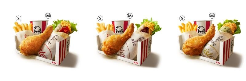 左から「ケンタランチ ペッパーマヨツイスターよくばりセット」「ケンタランチ てりやきツイスターよくばりセット」「ケンタランチ バジルレモンツイスターよくばりセット」イメージ