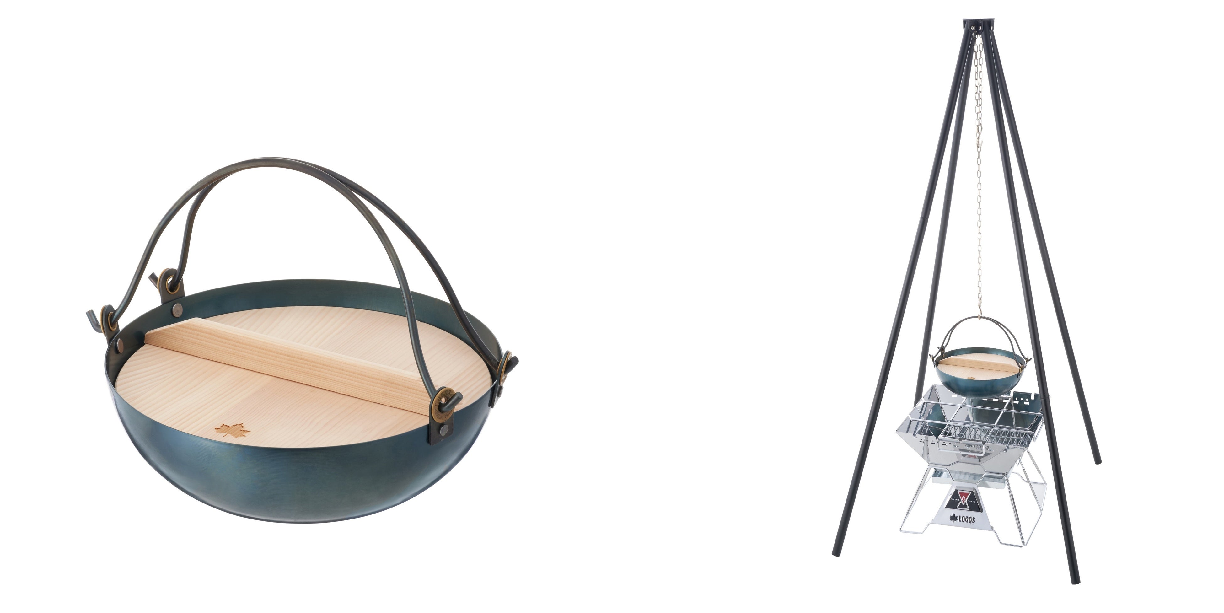 LOGOS 鉄の職人アイアン吊り鍋（木蓋付）